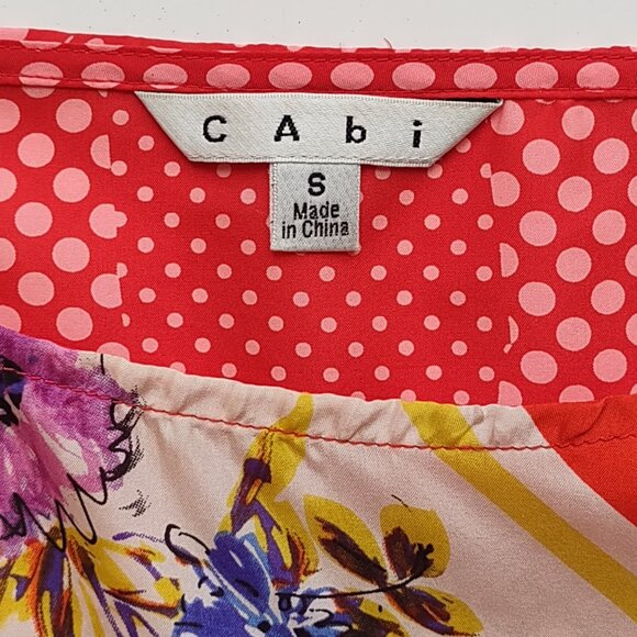 CAbi 100% Silk Scarf Top w/ Belt Kimono Style Polka Dot Floral Artsy Size Small - Picture 8 of 14